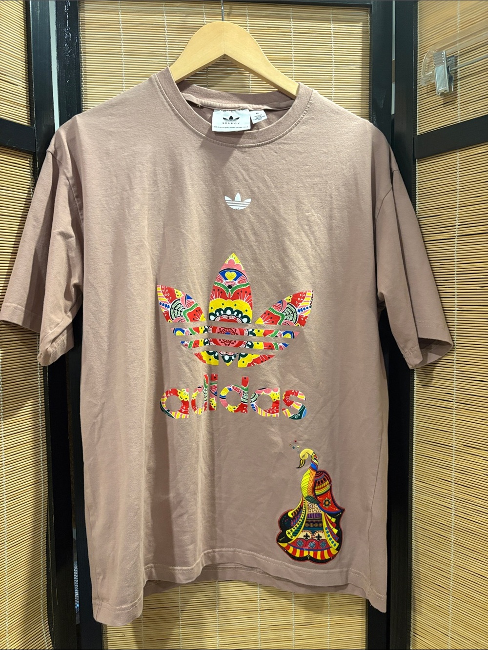 adidas Men’s Brown Short‑Sleeve Tee with Colorful Trefoil Print